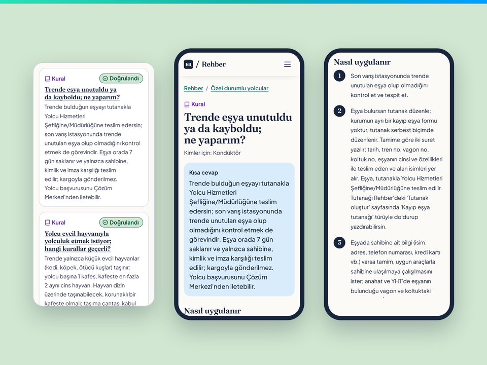 Özel durumlu yolcular konusundan makaleler, kayıp eşya makalesi ve adımları, üç telefon ekranında
